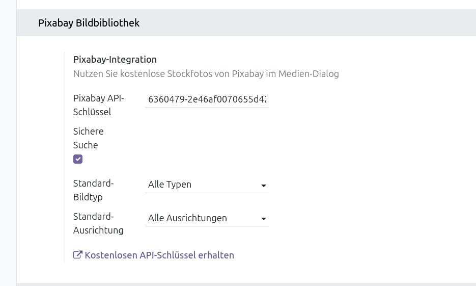 Media Dialog mit Pixabay Tab